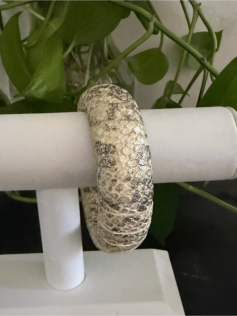 Vintage Big Faux Shimmery Snakeskin Bangle Wide Bracelet